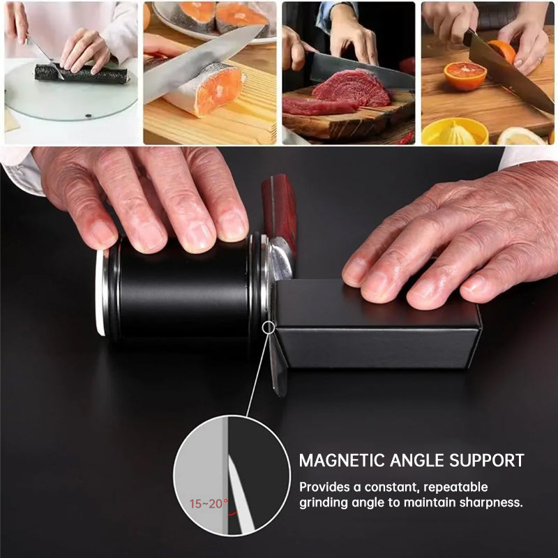Magnetic Rolling Knife Sharpener – 15° & 20° Angle Knife Sharpening Kit with Grinding Stones for Chef Knives