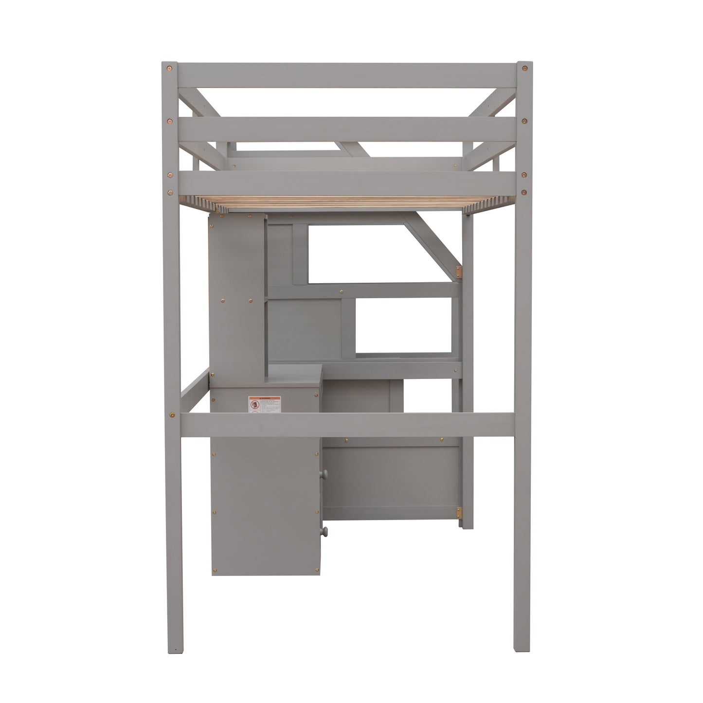 Twin Loft Bed with Desk, Storage Staircase, Drawers & Stand-Alone Twin Bed – Gray Space Saving Bedroom Furniture