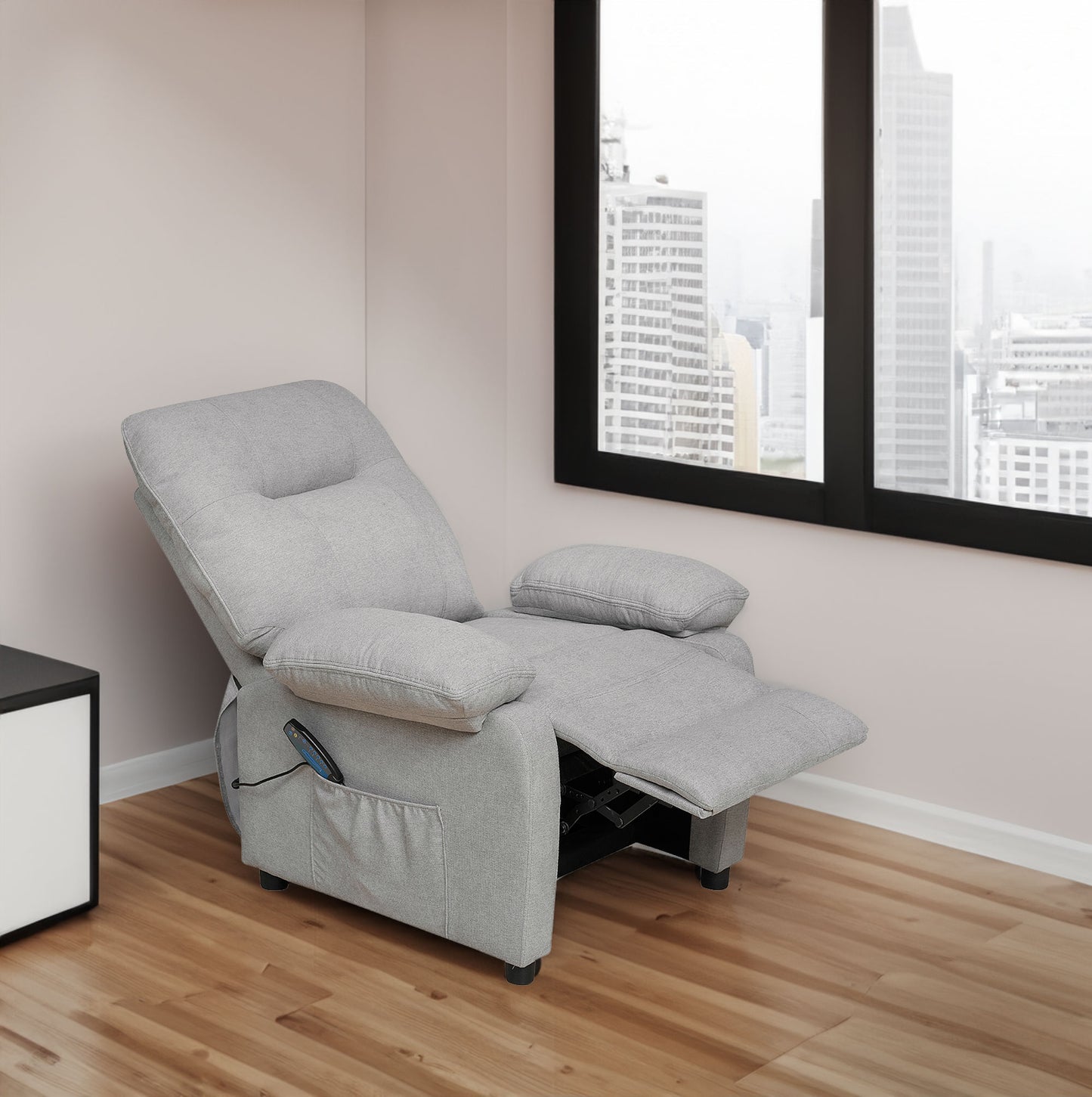 Grey Massage Recliner Chair with Heat – Manual Reclining Living Room Chair with 8-Point Vibration Massage & Side Pocket