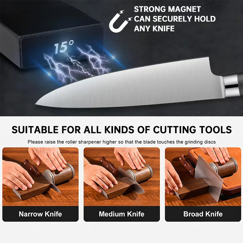 Magnetic Rolling Knife Sharpener – 15° & 20° Angle Knife Sharpening Kit with Grinding Stones for Chef Knives