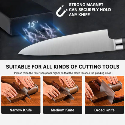 Magnetic Rolling Knife Sharpener – 15° & 20° Angle Knife Sharpening Kit with Grinding Stones for Chef Knives