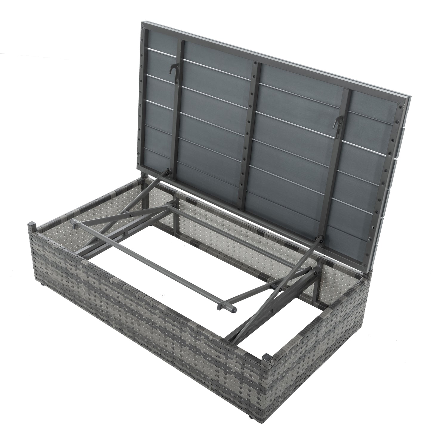 5-Piece Outdoor Patio Furniture Set with Lift-Top Coffee Table & Ottomans – PE Wicker Conversation Set, Dark Gray