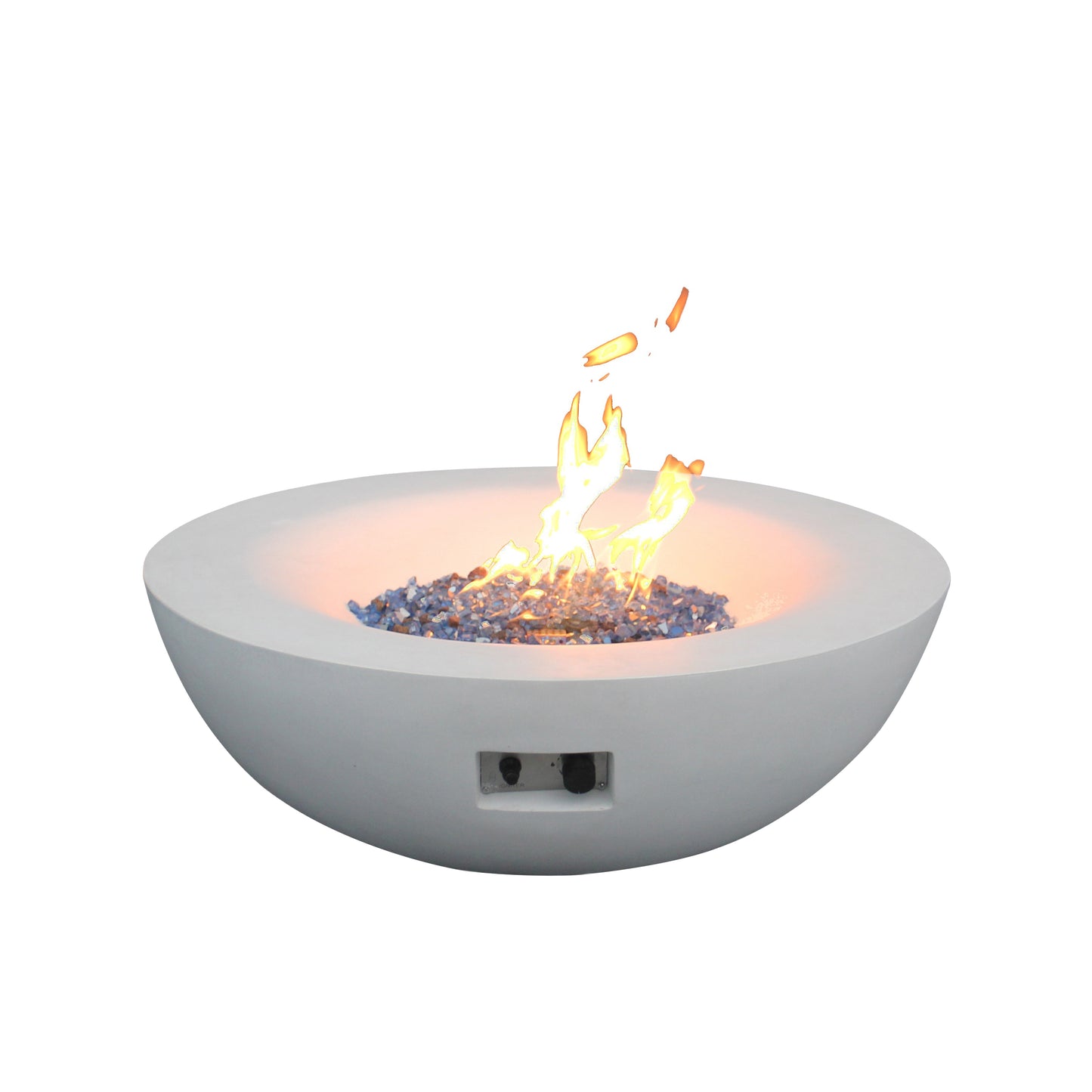 42" Outdoor Propane Fire Pit Bowl – Antique White Concrete GFRC Fire Table, 65,000 BTU Patio Fire Pit