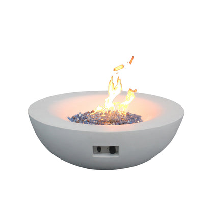 42" Outdoor Propane Fire Pit Bowl – Antique White Concrete GFRC Fire Table, 65,000 BTU Patio Fire Pit