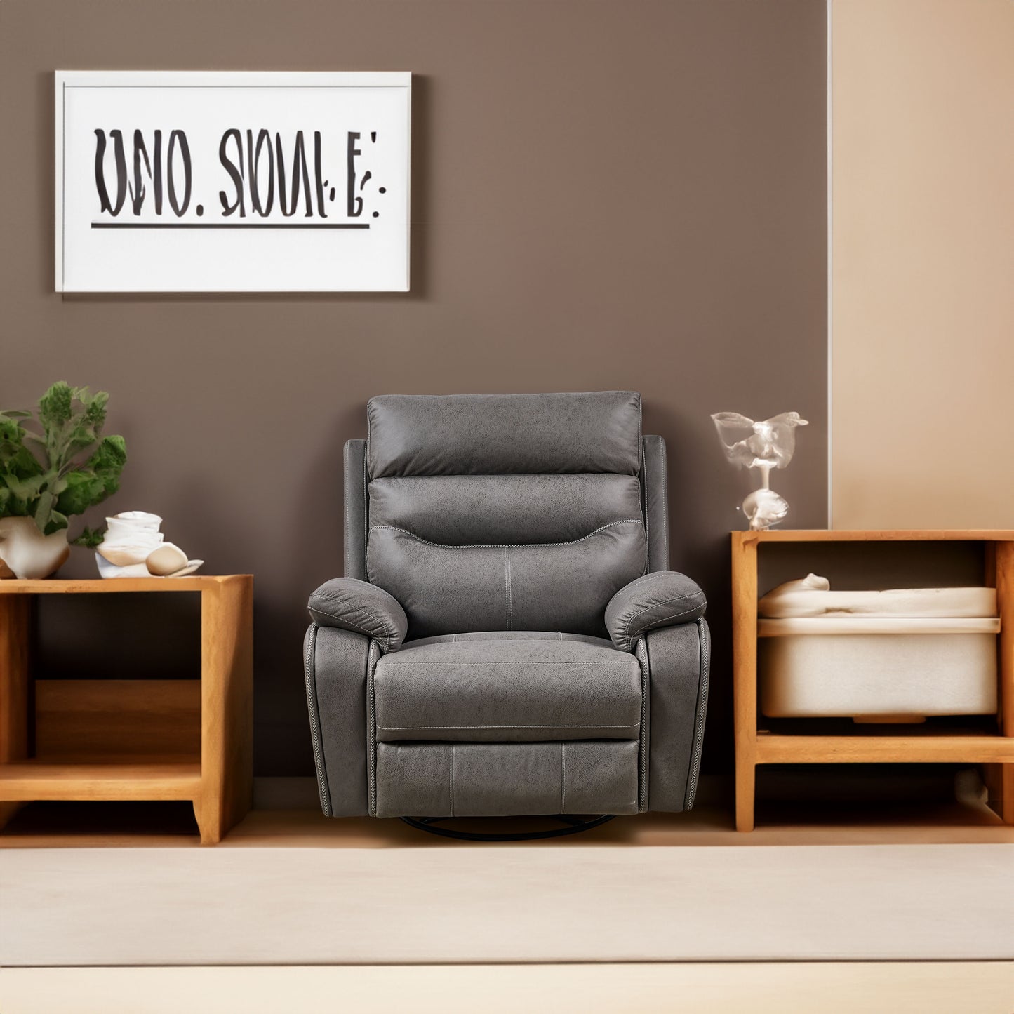 Power Swivel Rocker Recliner Chair with Dual OKIN Motors, Power Headrest & USB Charging – 240° Swivel Recliner, Gray