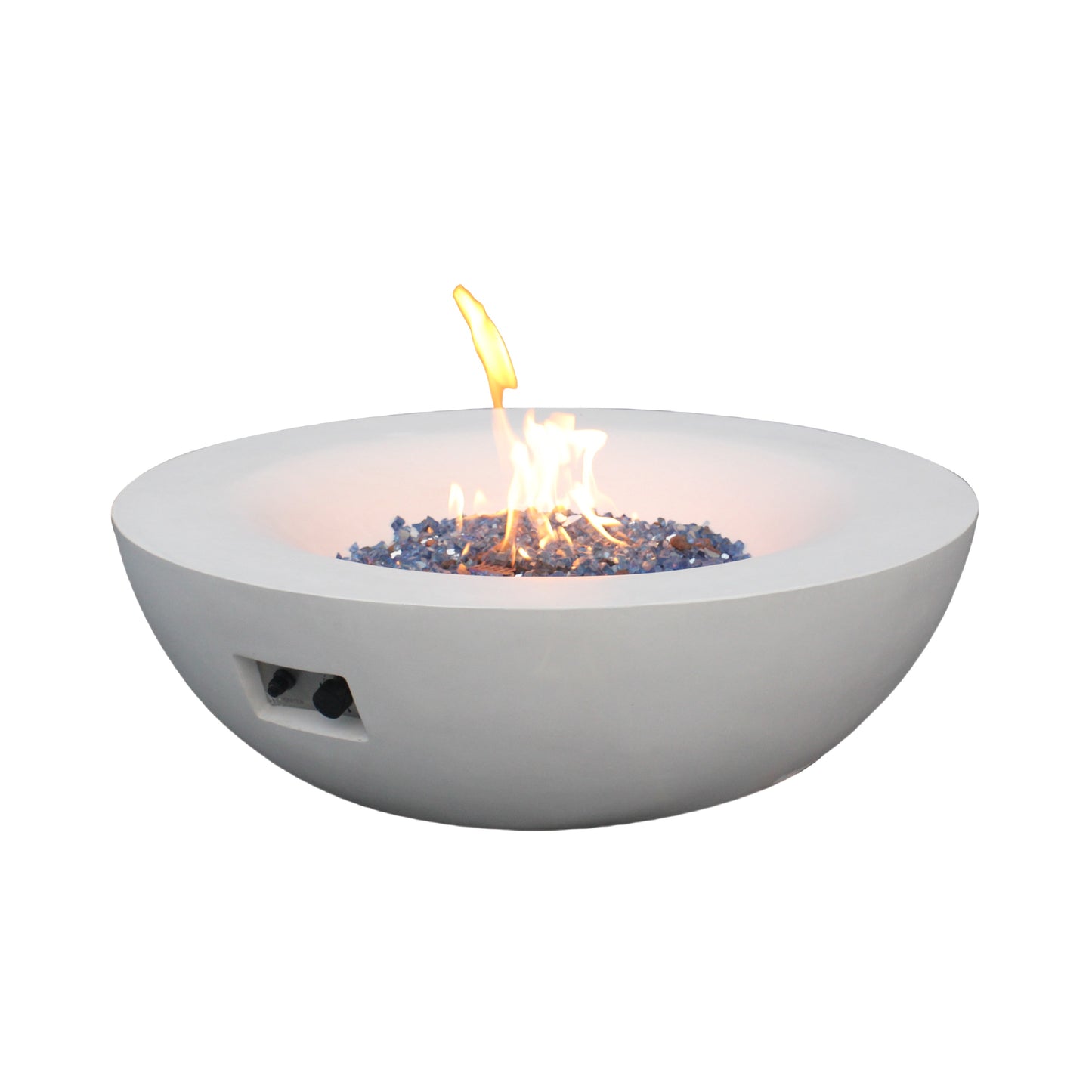 42" Outdoor Propane Fire Pit Bowl – Antique White Concrete GFRC Fire Table, 65,000 BTU Patio Fire Pit