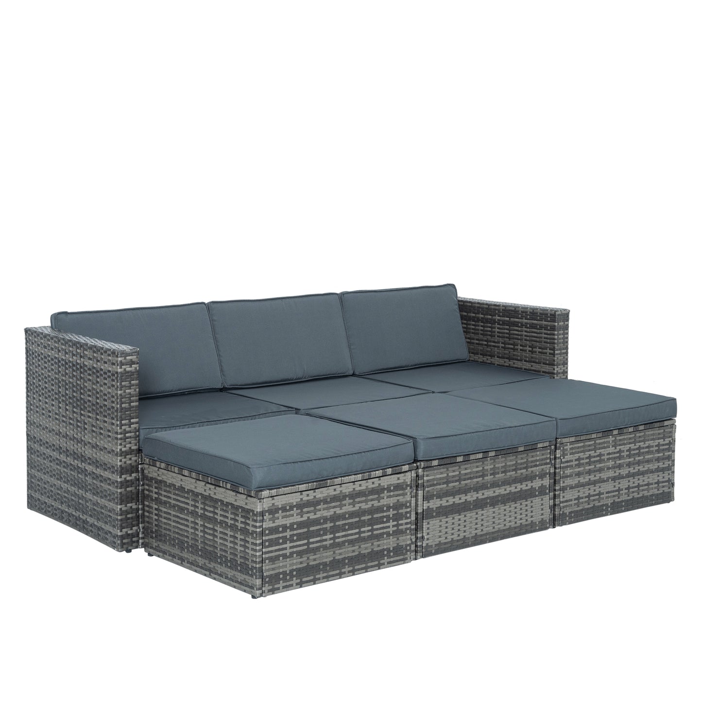 5-Piece Outdoor Patio Furniture Set with Lift-Top Coffee Table & Ottomans – PE Wicker Conversation Set, Dark Gray