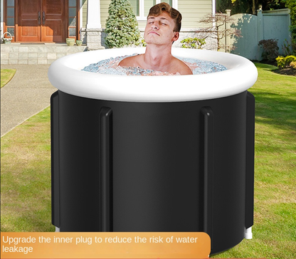 Large Foldable Ice Bath Tub for Adults – Portable Cold Plunge Recovery Bucket, Insulated PVC Ice Bath, Black