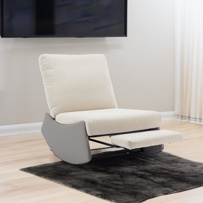Modern Rocking Recliner Chair with Footrest – Adjustable Upholstered Nursery & Reading Chair, Gray/Beig