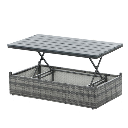 5-Piece Outdoor Patio Furniture Set with Lift-Top Coffee Table & Ottomans – PE Wicker Conversation Set, Dark Gray
