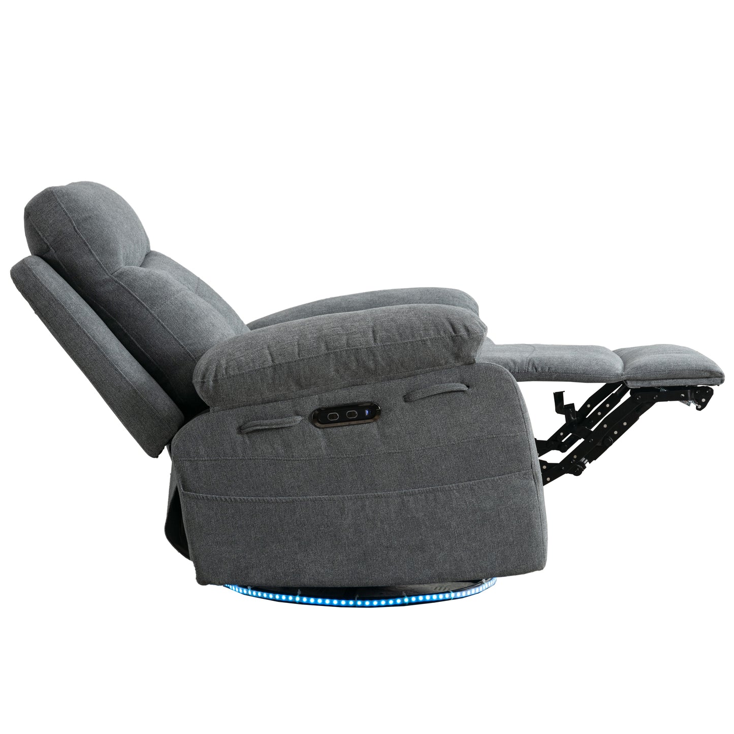 Power Swivel Recliner Chair with Bluetooth Speaker, LED Lights, USB-C Charging & 270° Glider Recliner – Light Grey