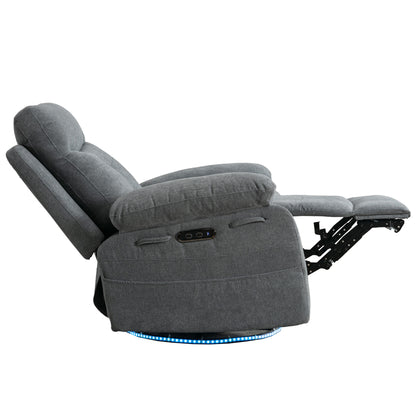 Power Swivel Recliner Chair with Bluetooth Speaker, LED Lights, USB-C Charging & 270° Glider Recliner – Light Grey