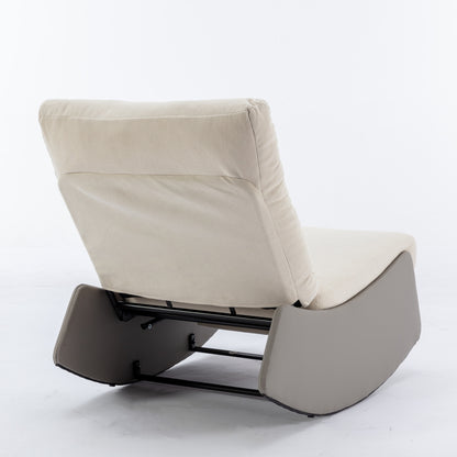Modern Rocking Recliner Chair with Footrest – Adjustable Upholstered Nursery & Reading Chair, Gray/Beig