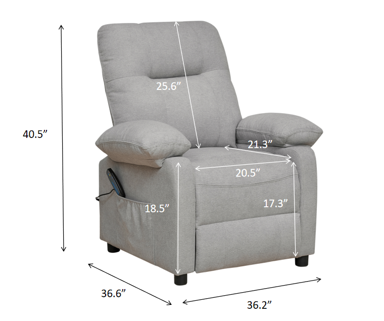 Grey Massage Recliner Chair with Heat – Manual Reclining Living Room Chair with 8-Point Vibration Massage & Side Pocket