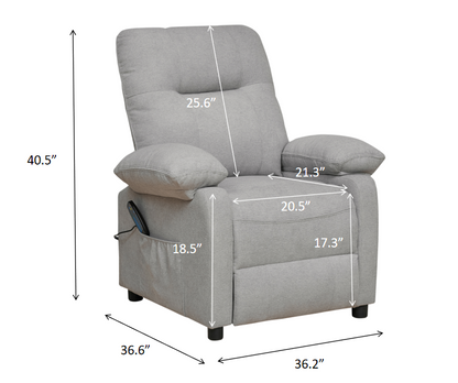 Grey Massage Recliner Chair with Heat – Manual Reclining Living Room Chair with 8-Point Vibration Massage & Side Pocket
