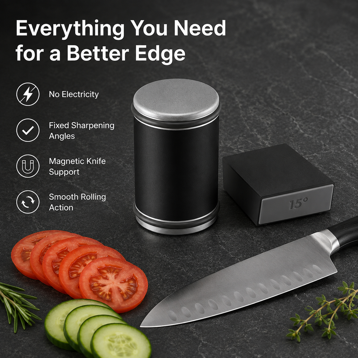 Magnetic Rolling Knife Sharpener – 15° & 20° Angle Knife Sharpening Kit with Grinding Stones for Chef Knives