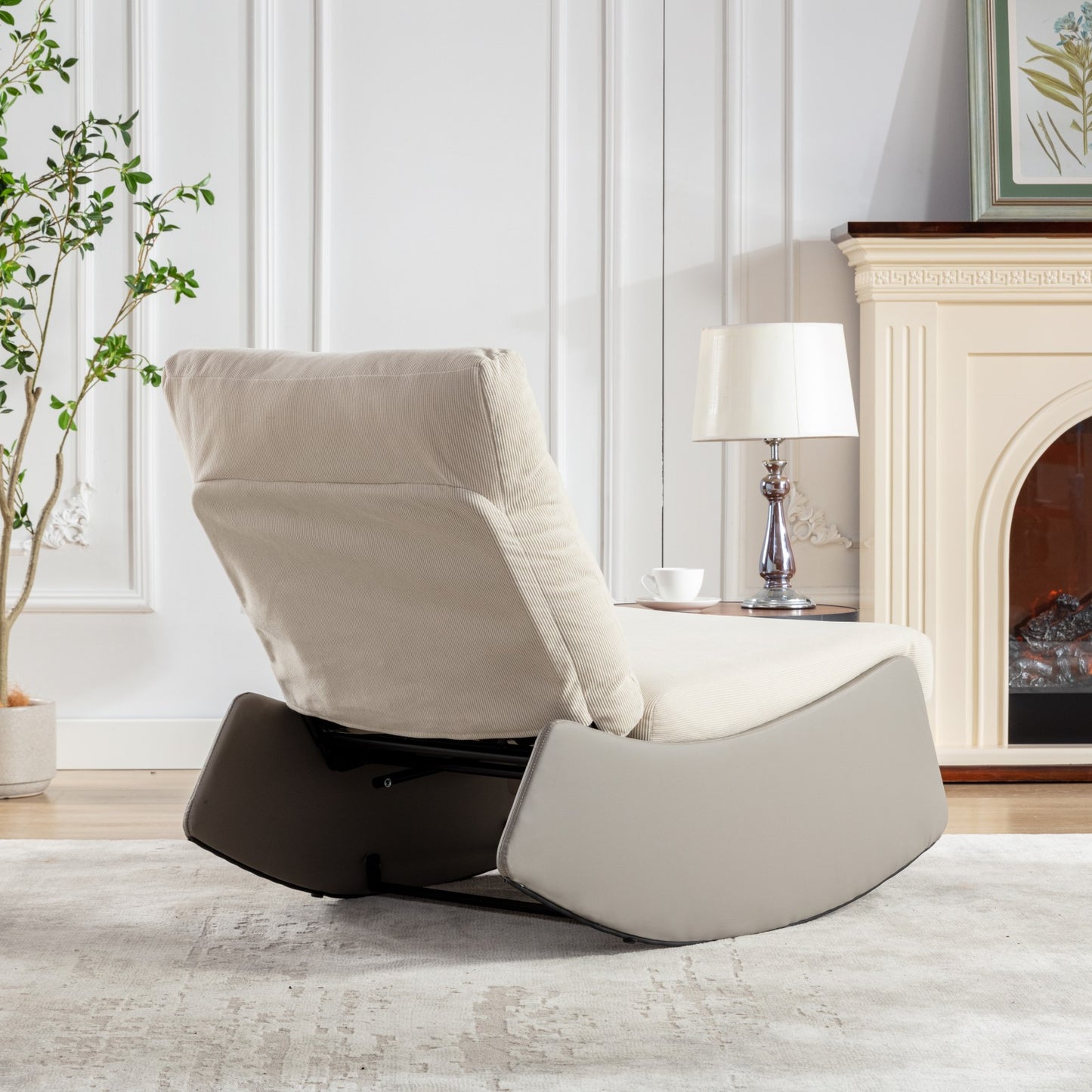 Modern Rocking Recliner Chair with Footrest – Adjustable Upholstered Nursery & Reading Chair, Gray/Beig