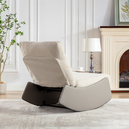 Modern Rocking Recliner Chair with Footrest – Adjustable Upholstered Nursery & Reading Chair, Gray/Beig