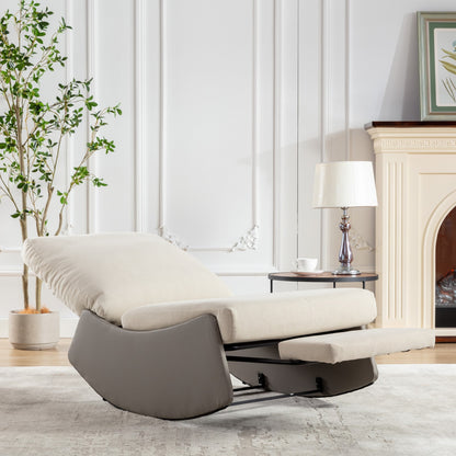 Modern Rocking Recliner Chair with Footrest – Adjustable Upholstered Nursery & Reading Chair, Gray/Beig