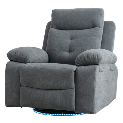 Power Swivel Recliner Chair with Bluetooth Speaker, LED Lights, USB-C Charging & 270° Glider Recliner – Light Grey