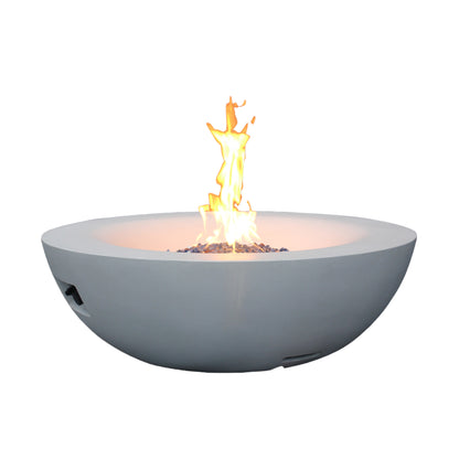 42" Outdoor Propane Fire Pit Bowl – Antique White Concrete GFRC Fire Table, 65,000 BTU Patio Fire Pit