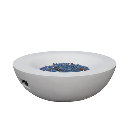 42" Outdoor Propane Fire Pit Bowl – Antique White Concrete GFRC Fire Table, 65,000 BTU Patio Fire Pit