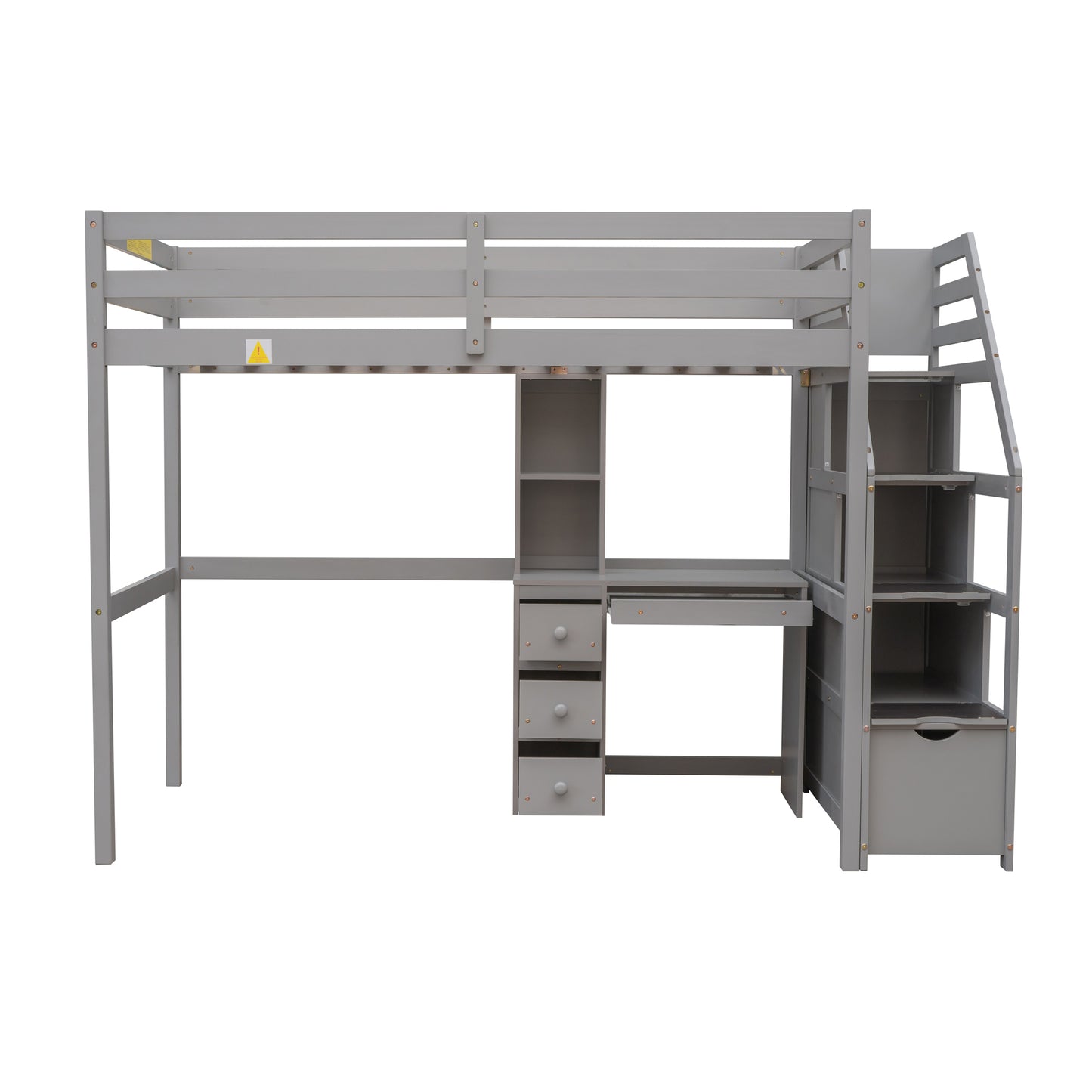 Twin Loft Bed with Desk, Storage Staircase, Drawers & Stand-Alone Twin Bed – Gray Space Saving Bedroom Furniture