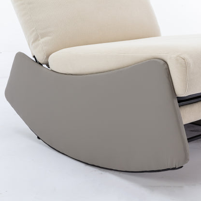 Modern Rocking Recliner Chair with Footrest – Adjustable Upholstered Nursery & Reading Chair, Gray/Beig