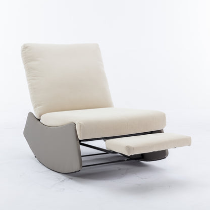 Modern Rocking Recliner Chair with Footrest – Adjustable Upholstered Nursery & Reading Chair, Gray/Beig
