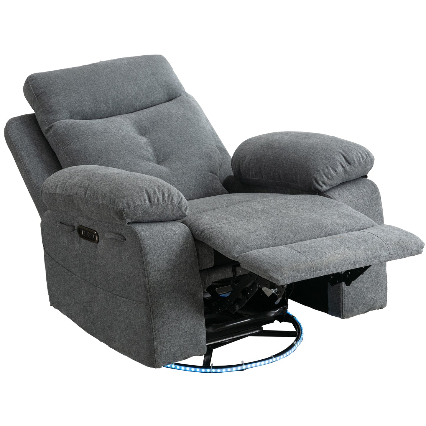 Power Swivel Recliner Chair with Bluetooth Speaker, LED Lights, USB-C Charging & 270° Glider Recliner – Light Grey