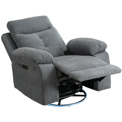 Power Swivel Recliner Chair with Bluetooth Speaker, LED Lights, USB-C Charging & 270° Glider Recliner – Light Grey
