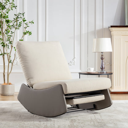Modern Rocking Recliner Chair with Footrest – Adjustable Upholstered Nursery & Reading Chair, Gray/Beig