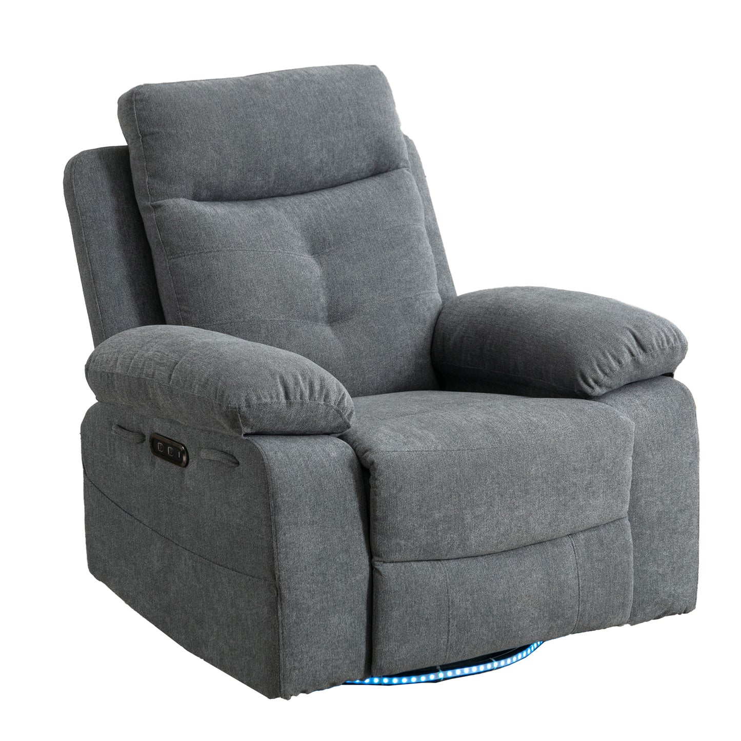 Power Swivel Recliner Chair with Bluetooth Speaker, LED Lights, USB-C Charging & 270° Glider Recliner – Light Grey