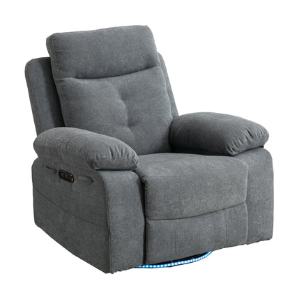 Power Swivel Recliner Chair with Bluetooth Speaker, LED Lights, USB-C Charging & 270° Glider Recliner – Light Grey