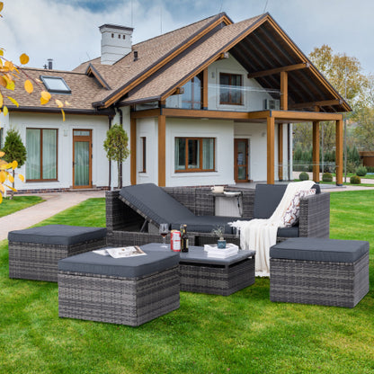 5-Piece Outdoor Patio Furniture Set with Lift-Top Coffee Table & Ottomans – PE Wicker Conversation Set, Dark Gray
