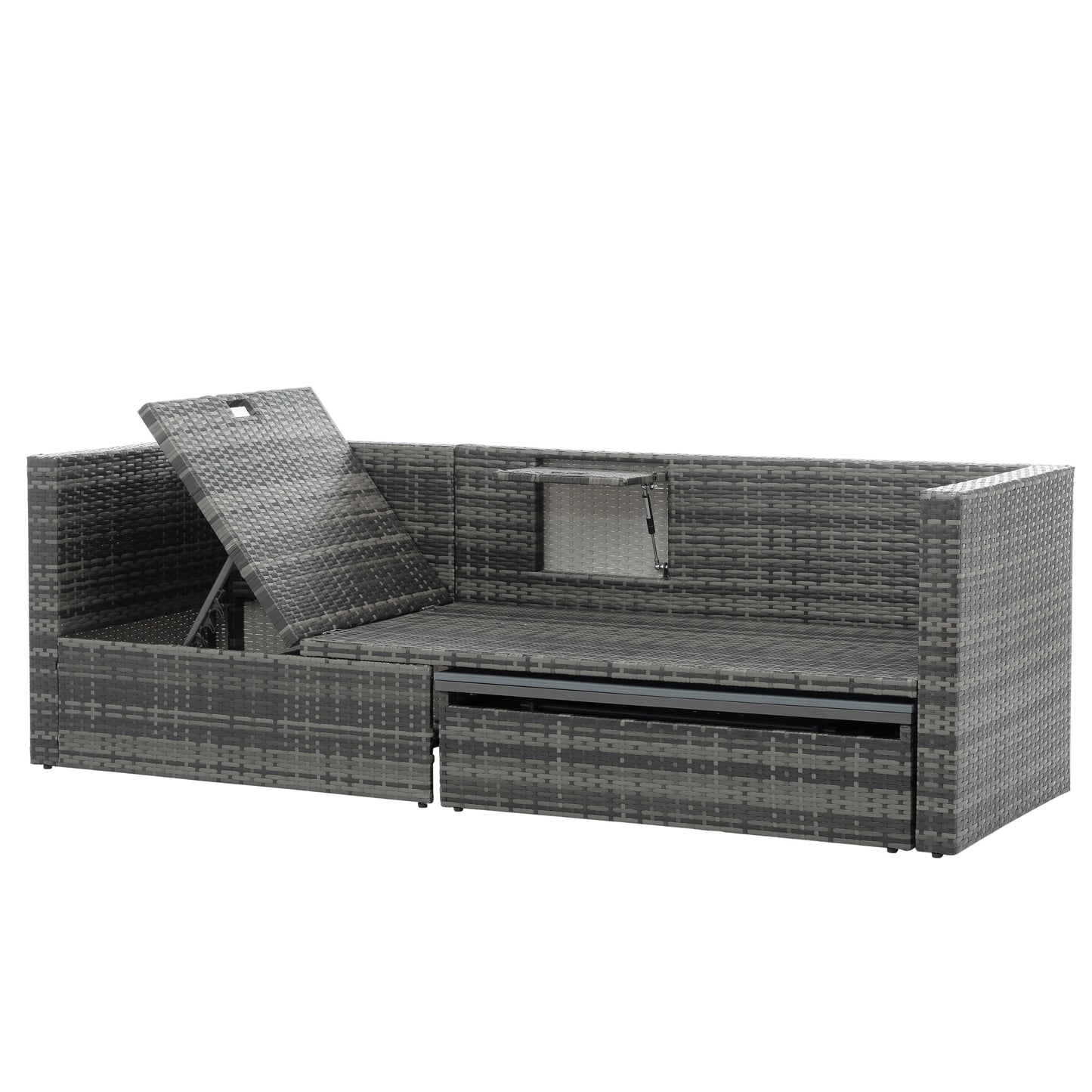 5-Piece Outdoor Patio Furniture Set with Lift-Top Coffee Table & Ottomans – PE Wicker Conversation Set, Dark Gray