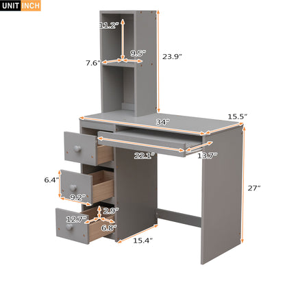 Twin Loft Bed with Desk, Storage Staircase, Drawers & Stand-Alone Twin Bed – Gray Space Saving Bedroom Furniture