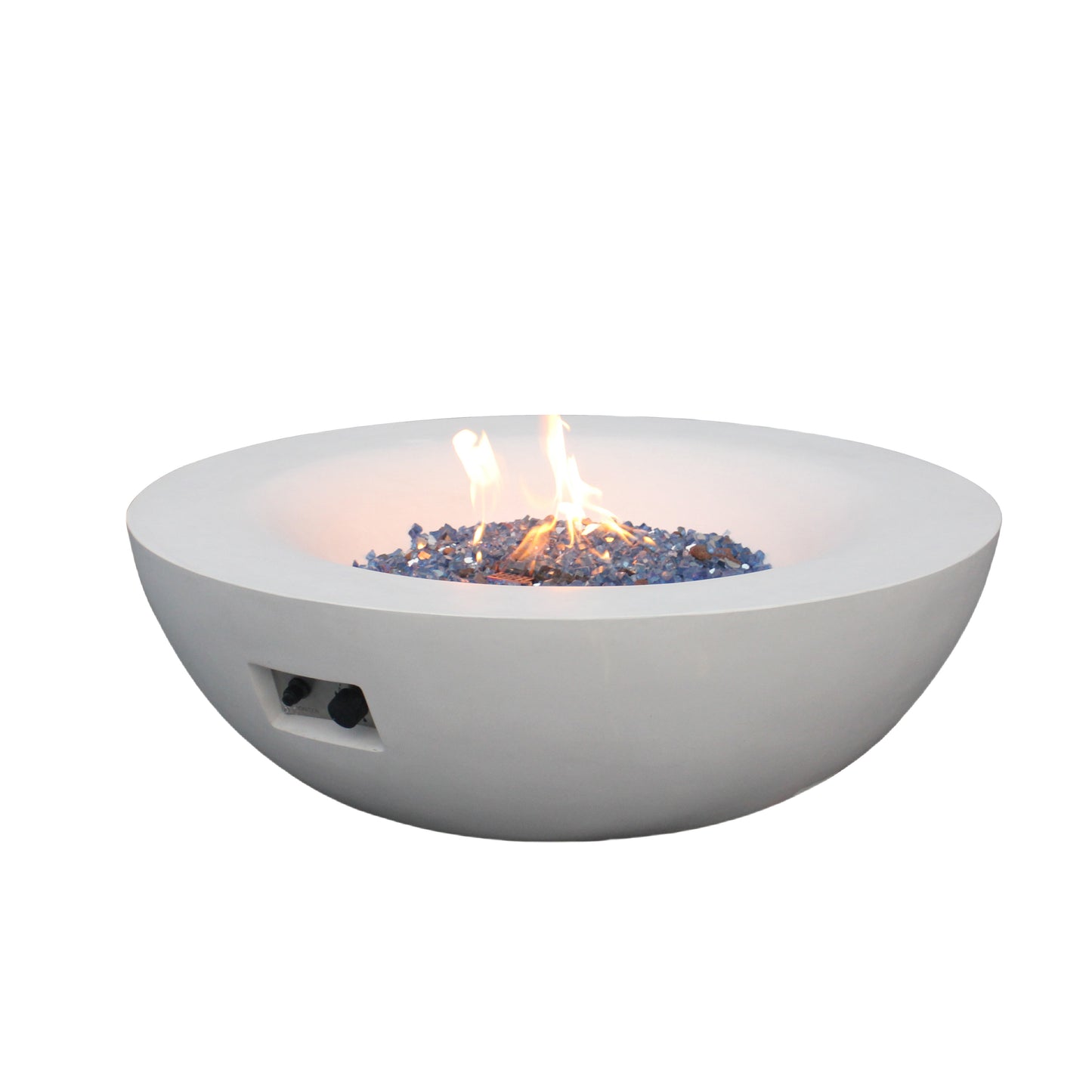 42" Outdoor Propane Fire Pit Bowl – Antique White Concrete GFRC Fire Table, 65,000 BTU Patio Fire Pit