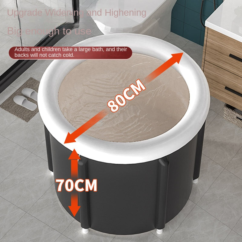 Large Foldable Ice Bath Tub for Adults – Portable Cold Plunge Recovery Bucket, Insulated PVC Ice Bath, Black