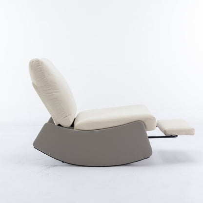 Modern Rocking Recliner Chair with Footrest – Adjustable Upholstered Nursery & Reading Chair, Gray/Beig