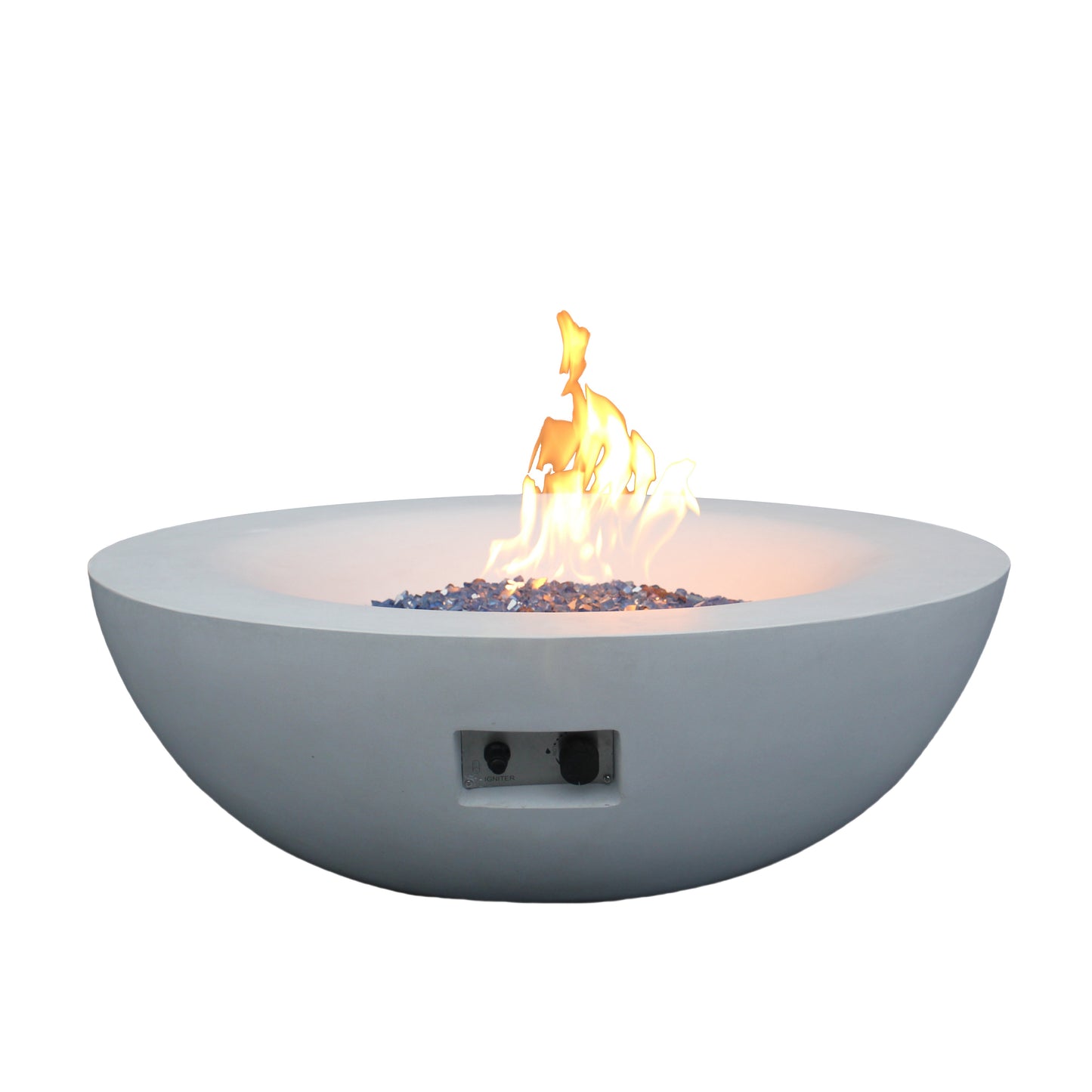 42" Outdoor Propane Fire Pit Bowl – Antique White Concrete GFRC Fire Table, 65,000 BTU Patio Fire Pit
