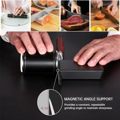 Magnetic Rolling Knife Sharpener – 15° & 20° Angle Knife Sharpening Kit with Grinding Stones for Chef Knives