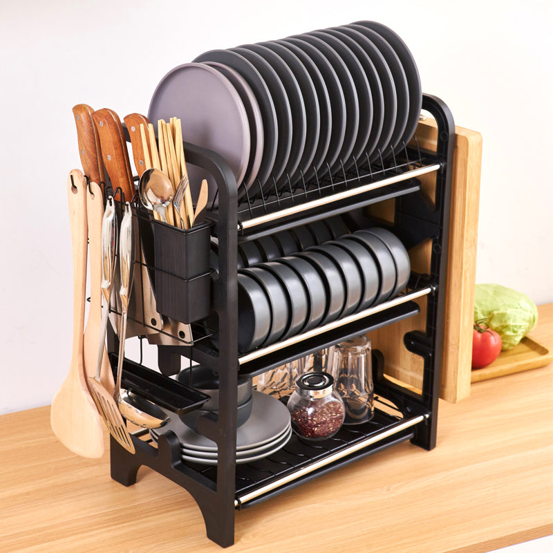 2-Tier Stainless Steel Dish Drying Rack with Drain Tray, Bowl & Plate Holder, Knife & Chopstick Organizer