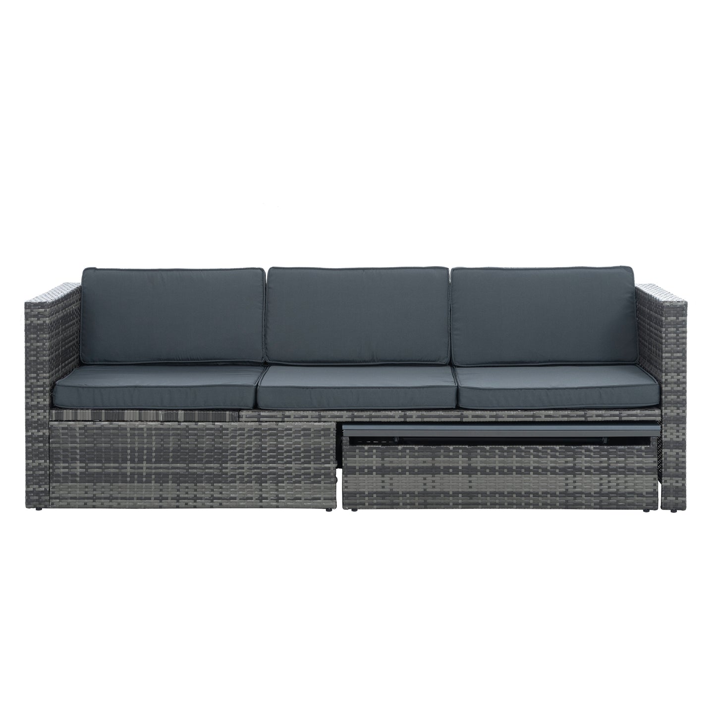 5-Piece Outdoor Patio Furniture Set with Lift-Top Coffee Table & Ottomans – PE Wicker Conversation Set, Dark Gray