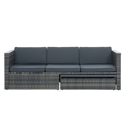 5-Piece Outdoor Patio Furniture Set with Lift-Top Coffee Table & Ottomans – PE Wicker Conversation Set, Dark Gray