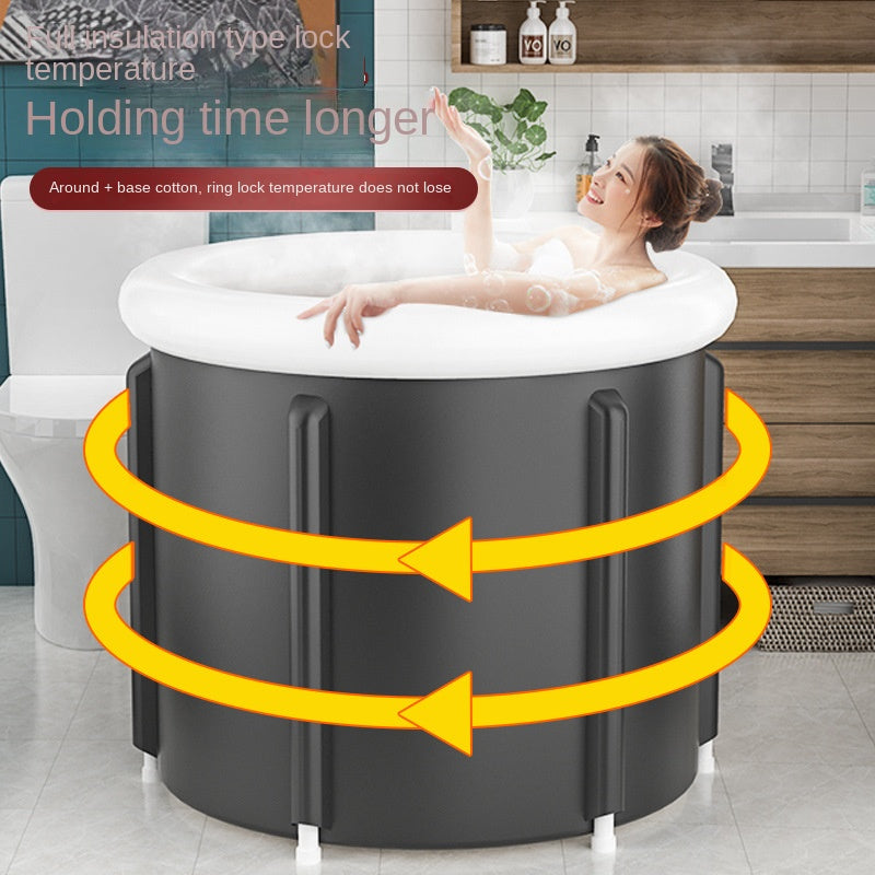 Large Foldable Ice Bath Tub for Adults – Portable Cold Plunge Recovery Bucket, Insulated PVC Ice Bath, Black