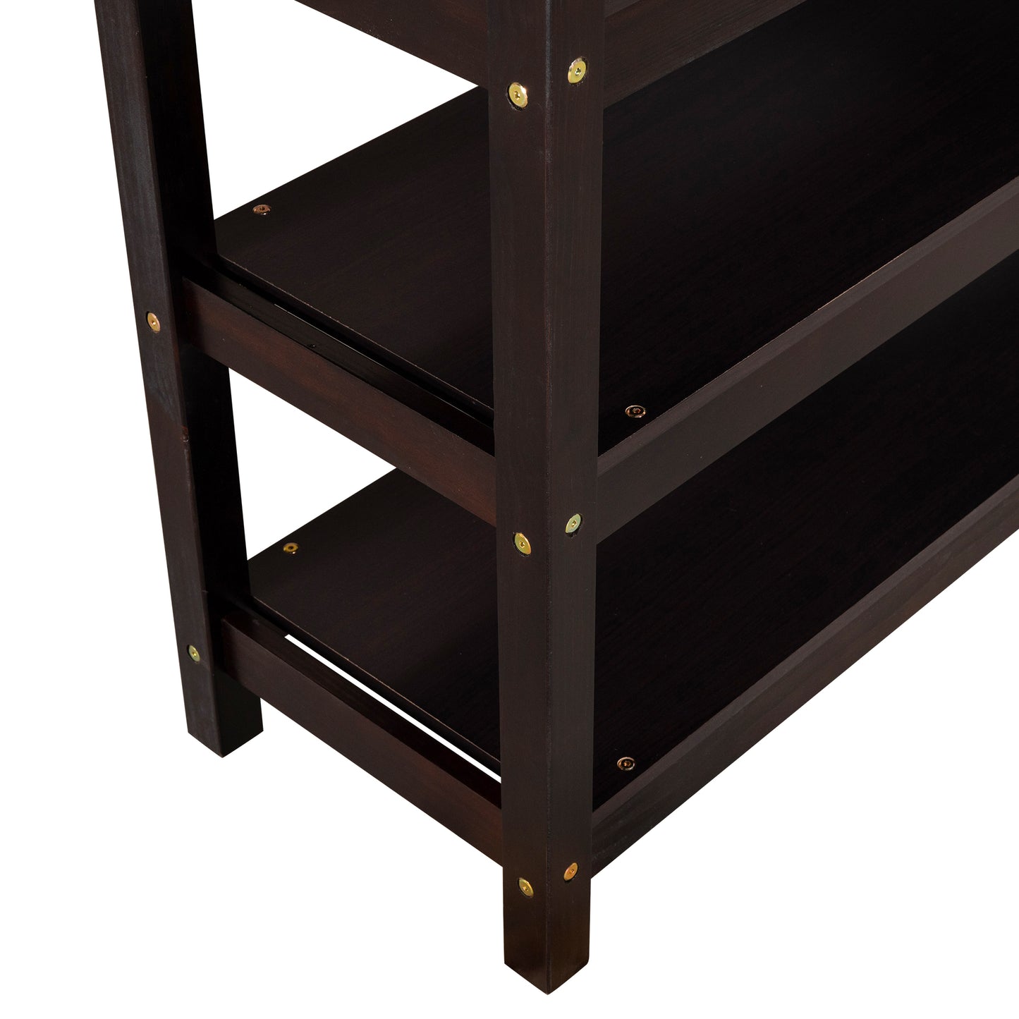 Full Size Loft Bed with Desk & Storage Shelves – Espresso Wood Loft Bed with Built-In Workstation