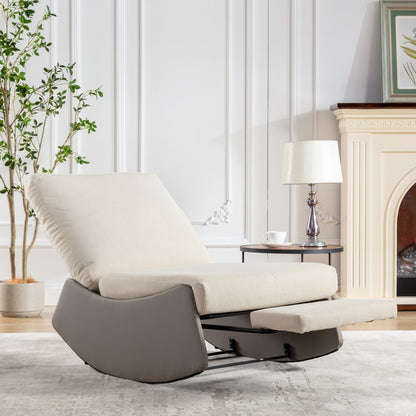 Modern Rocking Recliner Chair with Footrest – Adjustable Upholstered Nursery & Reading Chair, Gray/Beig