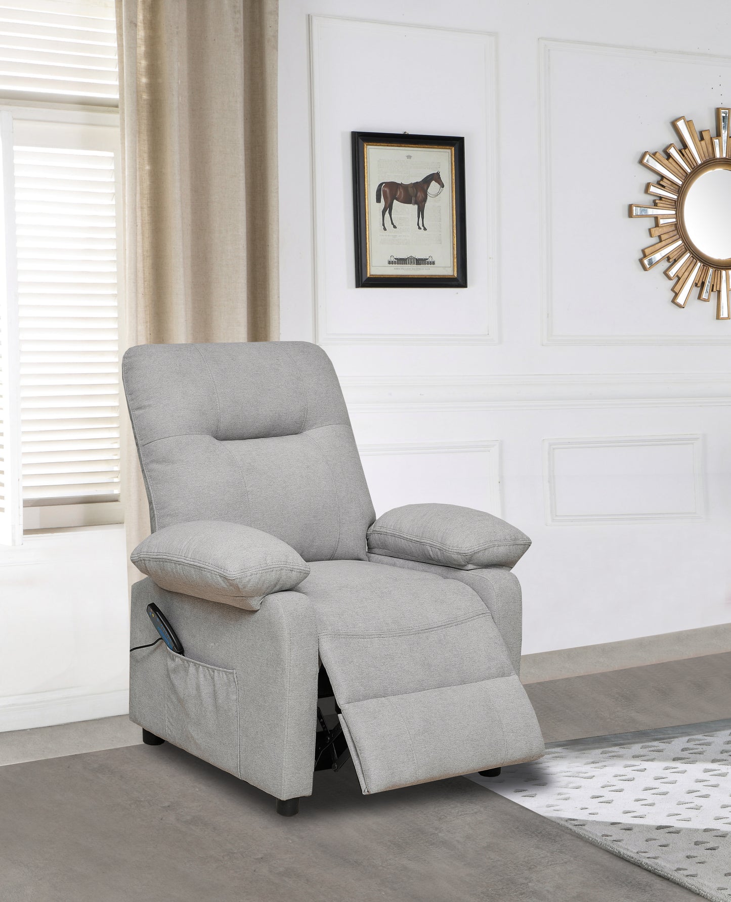 Grey Massage Recliner Chair with Heat – Manual Reclining Living Room Chair with 8-Point Vibration Massage & Side Pocket