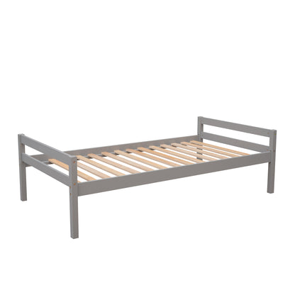 Twin Loft Bed with Desk, Storage Staircase, Drawers & Stand-Alone Twin Bed – Gray Space Saving Bedroom Furniture